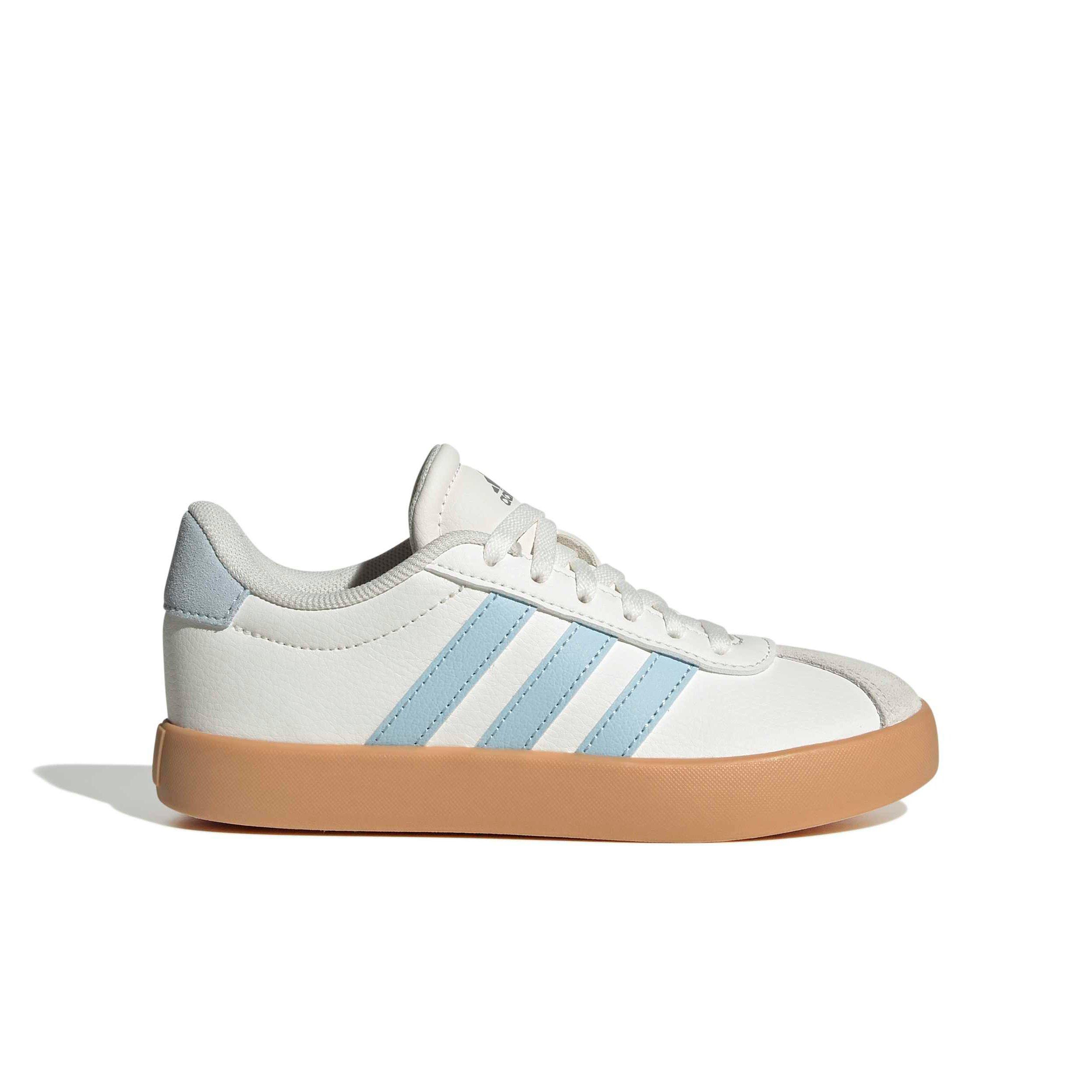 adidas VL Court 3.0 "Core White/Ice Blue/Gum 3" Preschool Girls' Shoe - WHITE/BLUE/GUM